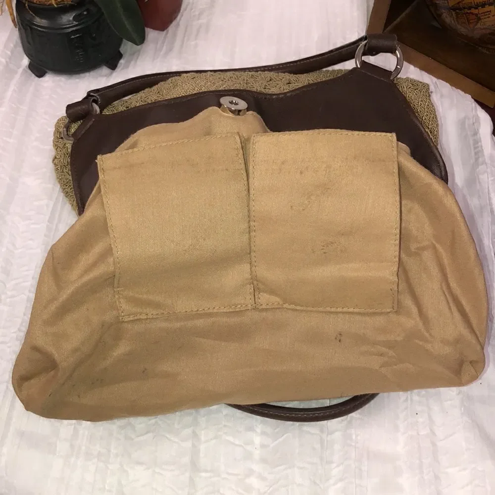 Macrame Crochet Faux Leather Combo Tan Brown Satchel